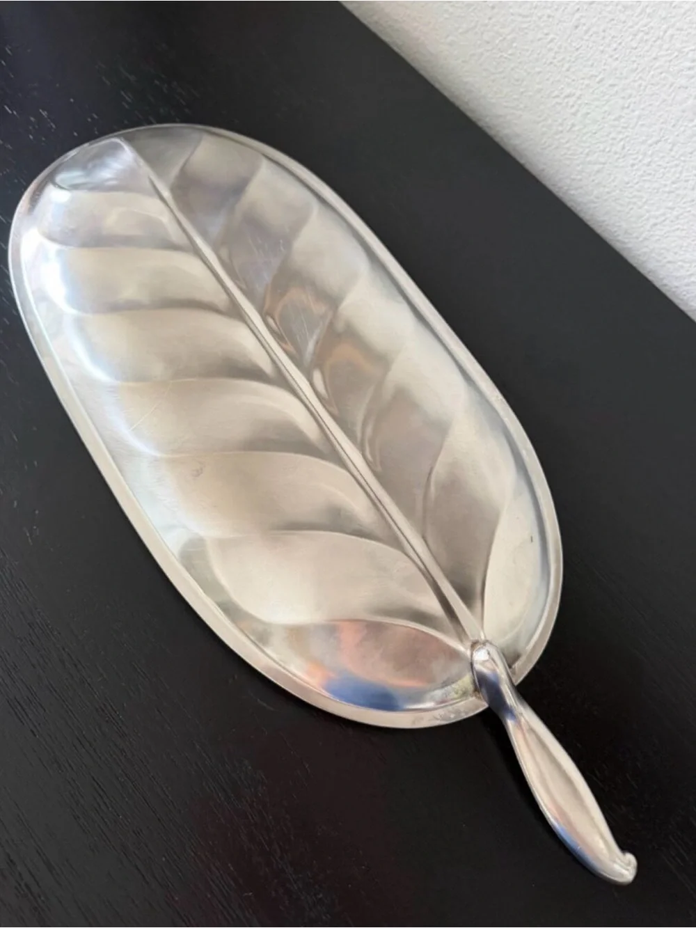 Vintage Mid Century Silver-Plated Banana Leaf Serving Tray with Handle